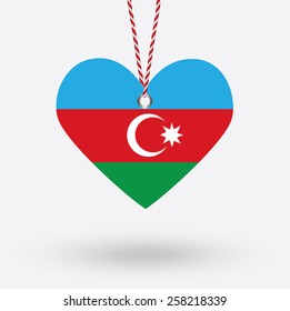 Azerbaijan flag in the shape of a heart with hang tags