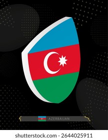 Azerbaijan Flag Shield icon in 3D on Dark Modern Abstract Rugby Background. Perfect for sports events, heritage themes, national celebrations, and patriotic designs.