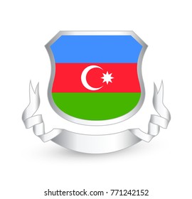 Azerbaijan flag in shield. Vector illustration.