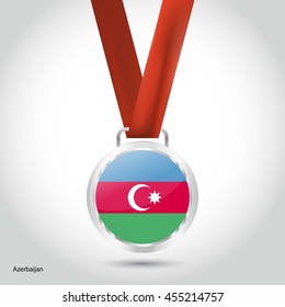 Azerbaijan Flag in Silver Medal. Vector Illustration. RIO Olympic Game silver Medal. Vector Illustration