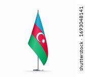 Azerbaijan flag state symbol isolated on background national banner. Greeting card National Independence Day of the Republic of Azerbaijan. Illustration banner with realistic state flag.