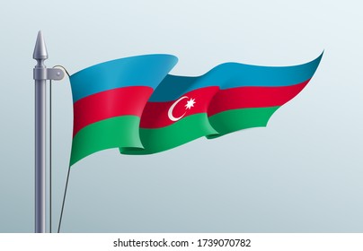 Azerbaijan flag state symbol isolated on background national banner. Greeting card National Independence Day of the Republic of Azerbaijan. Illustration banner with realistic state flag.