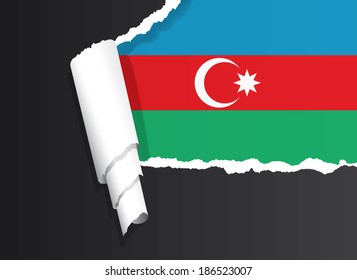Azerbaijan flag under ripped paper vector illustration.
