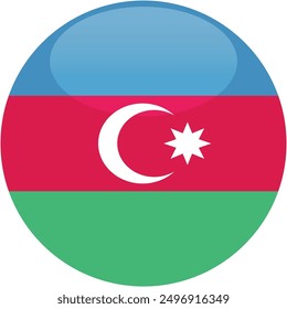 Azerbaijan flag vector icon. Glossy round icon with flag of the Azerbaijan on white background