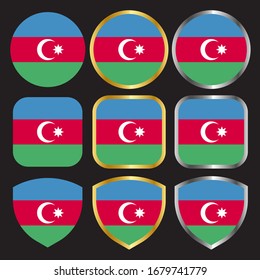 icono vector bandera azerbaiyana con frontera dorada y plateada