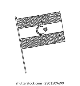 Azerbaijan flag vector, outline illustration. Vector black and white hand drawn flag.