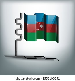 Azerbaijan flag, vector flag of Azerbaijan waving on flagpole with shadow
