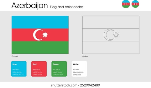 Azerbaijan Flag version of colored, outline and icons