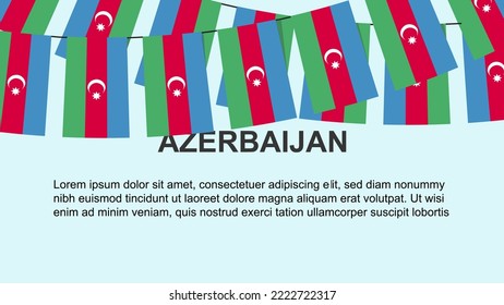 Azerbaijan flags hanging on a rope, celebration and greeting concept, many Azerbaijan flags with text space, banner and poster idea, decoration material, independence day