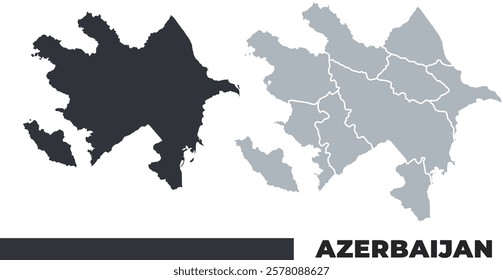 Azerbaijan flat and border outline vector maps