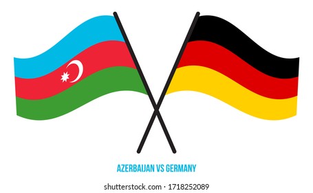 Azerbaijan and Germany Flags Crossed And Waving Flat Style. Official Proportion. Correct Colors.