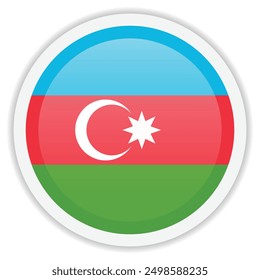 Azerbaijan glossy flag icon. Round vector icon with shadow underneath. Icon for mobile apps, UI and web design