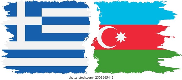 Azerbaijan and Greece grunge flags connection, vector