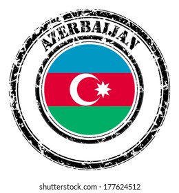 Azerbaijan grunge flag on button stamp 