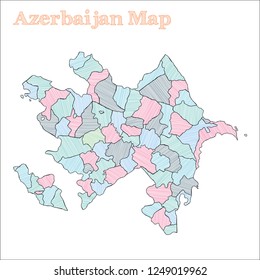 Azerbaijan hand-drawn map. Colorful sketchy country outline. Attractive Azerbaijan map with provinces. Vector illustration.