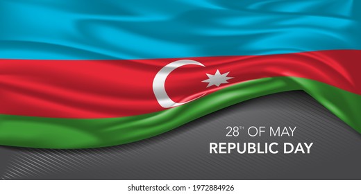 Azerbaijan happy republic day greeting card, banner with template text vector illustration. Azerbaijani memorial holiday 28th of May design element with 3D flag with cross