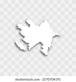 Azerbaijan high detailed vector representation of country silhouette. White color on transparent background with dropped shadow. For educational, decorative, or informational use.