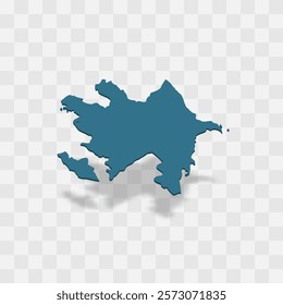 Azerbaijan high detailed vector representation of country silhouette. 3D map on transparent background with dropped shadow. For educational, decorative, or informational use.