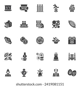 Azerbaijan holiday novruz vector icons set, modern solid symbol collection, filled style pictogram pack. Signs, logo illustration. Set includes icons as semeni, shekerbura, pakhlava, khoncha, bonfire svg