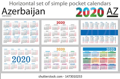 Azerbaijan horizontal set of pocket calendars for 2020 (Two thousand nineteen). Week starts Monday. New year. Color simple design. Vector
