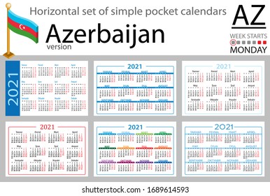 Aserbaidschan horizontale Reihe von Taschenkalendern für 2021 (zweitausendundzwanzig). Die Woche beginnt Montag. Neues Jahr. Farbloses Design. Vektorillustration