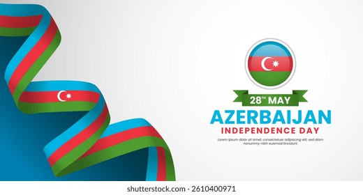 Azerbaijan independence day banner background 28th of May design element with realistic waving flag