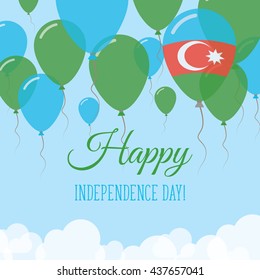 Azerbaijan Independence Day Flat Patriotic Card. Happy National Day Azerbaijan Vector Patriotic card. Flying Rubber Balloons in Colors of the Azerbaijani Flag.