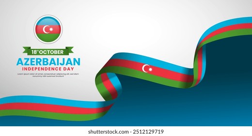 Dia da Independência do Azerbaijão 18 de outubro agitando fundo de bandeira de fita