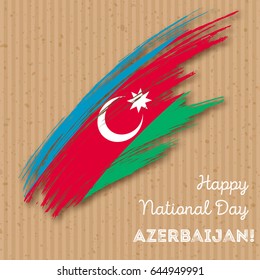 Azerbaijan Independence Day Patriotic Design. Expressive Brush Stroke in National Flag Colors on kraft paper background. Happy Independence Day Azerbaijan Vector Greeting Card.