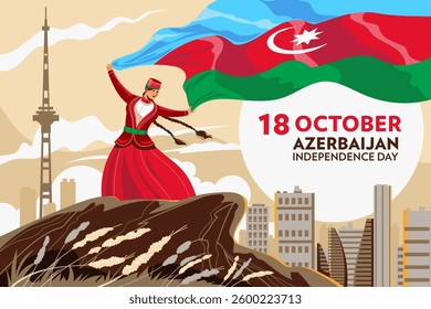 Azerbaijan Independence Day with a person with patriotic spirit is waving the Azerbaijan flag