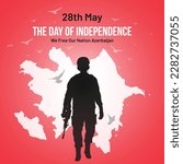Azerbaijan Independence Day Social Media Post, Greeting Card, Vector Illustration Design. 28th of May Azerbaijani National Holiday Day Background with Elements of National Color, Map, Army, Pigeon.