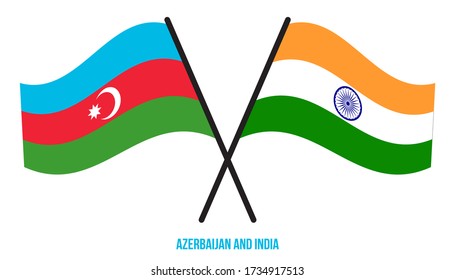 Azerbaijan and India Flags Crossed And Waving Flat Style. Official Proportion. Correct Colors.