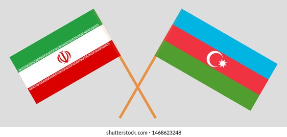 Azerbaijan and Iran. Crossed Azerbaijani and Iranian flags