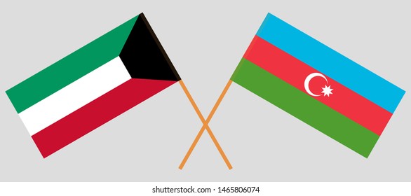 Azerbaijan and Kuwait. Crossed Azerbaijani and Kuwaiti flags
