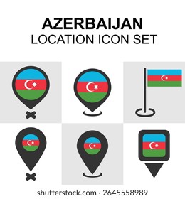 Ícone de localização no Azerbaijão definido com pinos de bandeira e marcadores de mapa. Ótimo para aplicativos de viagem, navegação e conteúdo geográfico.