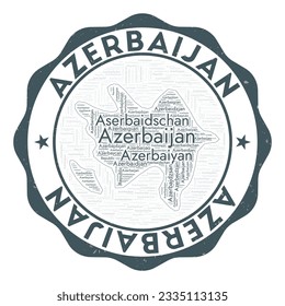 Azerbaijan logo. Beautiful country badge with word cloud in shape of Azerbaijan. Round emblem with country name. Elegant vector illustration.