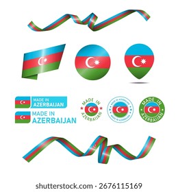 Azerbaiyán hecho en logotipo. Conjunto de banderas de diseño icono de etiqueta, rayas, cintas