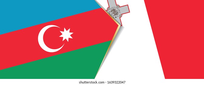 Azerbaijan and Malta flags, two vector flags symbol of relationship or confrontation.