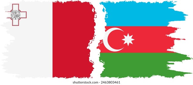 Azerbaijan and Malta grunge flags connection, vector