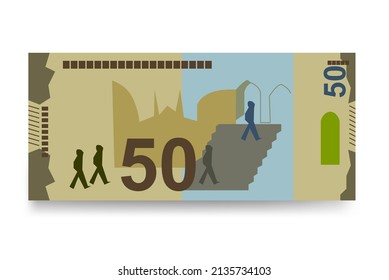 Azerbaijan Manat Vector Illustration. Azerbaijani money set bundle banknotes. Paper money 50 AZN. Flat style. Isolated on white background. Simple minimal design.