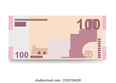 Azerbaijan Manat Vector Illustration. Azerbaijani money set bundle banknotes. Paper money 100 AZN. Flat style. Isolated on white background. Simple minimal design.