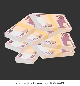 Azerbaijan Manat Vector Illustration. Azerbaijani money set bundle banknotes. Paper money 100 AZN. Flat style. Isolated on white background. Simple minimal design.