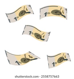 Azerbaijan Manat Vector Illustration. Azerbaijani money set bundle banknotes. Falling, flying money 1 AZN. Flat style. Isolated on white background. Simple minimal design.