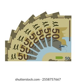 Azerbaijan Manat Vector Illustration. Azerbaijani money set bundle banknotes. Paper money 50 AZN. Flat style. Isolated on white background. Simple minimal design.