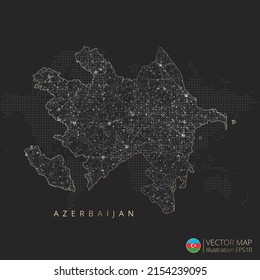 Azerbaijan map abstract geometric mesh polygonal light concept with black and white glowing contour lines countries and dots on dark background. Vector illustration
