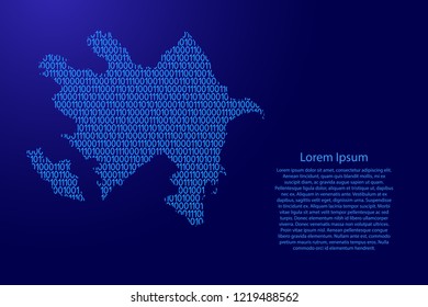 Azerbaijan map abstract schematic from blue ones and zeros binary digital code with space stars for banner, poster, greeting card. Vector illustration.