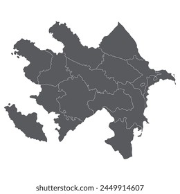 Mapa de Azerbaiyán. Mapa de Azerbaiyán en provincias administrativas en color gris