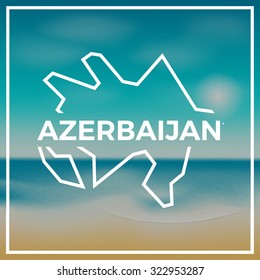 Azerbaijan map against the backdrop of beach and tropical sea with bright sun. EPS10 vector