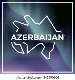Azerbaijan map against the backdrop of polar lights on the starry sky. Aurora borealis abstract vector background. EPS10 contains transparency, mesh gradients used.
