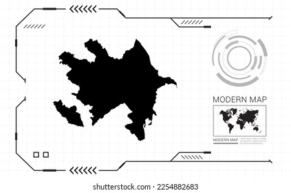 Mapa azerbaiyano del marco digital negro HUD, GUI, interfaz de interfaz de interfaz de usuario vector de radar.